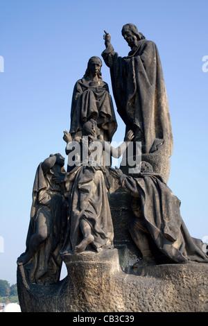 Prague - statue from Charles bridge - st. Methodius and Cyril Stock Photo