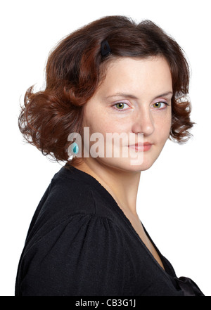 Portrait of a beautiful young woman on white background. Stock Photo