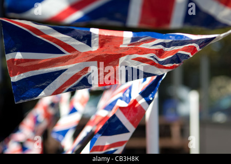 union jack bunting flags in wind Stock Photo