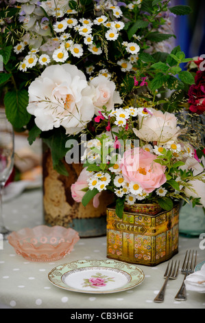 Floral retro vintage style table setting. Stock Photo