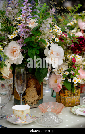 Floral retro vintage style table setting. Stock Photo