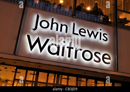 John Lewis and Waitrose logo on entrance to Kingston ,Surrey shop Stock Photo