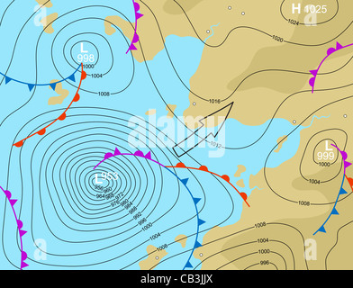 Illustration of a generic weather map showing isobars and weather ...