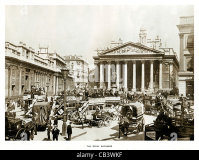 The Royal Exchange, 1908 photograph of the heart of the City of London, the Bank of England on the left Stock Photo