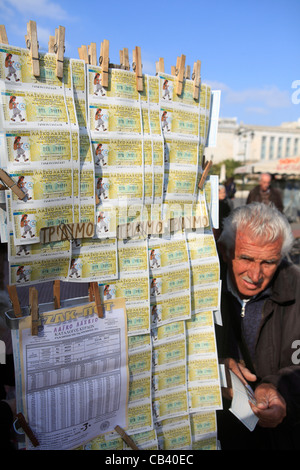 greece athens panepistimiou street a vendor selling lottery tickets Stock Photo