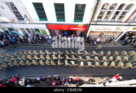 Royal Marines Commando Logistic Regiment  homecoming parade, Barnstaple high street, Devon, UK Stock Photo