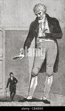 Józef Boruwłaski, 1739–1837, left. Polish-born dwarf and  Patrick Cotter O'Brien, 1760 – 1806, right, aka Bristol Giant Stock Photo