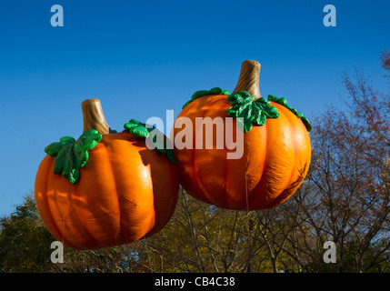 Balloons shaped like pumpkins at the Macy's Thanksgiving Day parade in New York City. Stock Photo