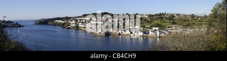 Panoramic view of the small town of Fowey on the estuary of the river Fowey on the south coast of Cornwall Stock Photo