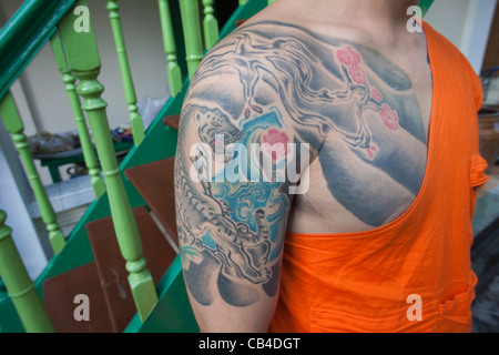 Thailand, Bangkok, Monk with Tiger Tattoo Stock Photo - Alamy