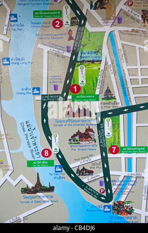 Thailand, Bangkok, Map of Main Tourist Attraction Stock Photo