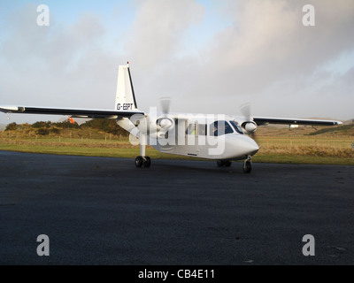 Britten Norman Islander aircraft taxiing at Coll airfield Stock Photo