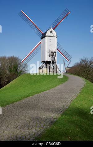 The wooden windmill Bonne Chiere in Bruges, Belgium Stock Photo