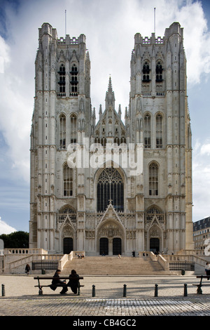 The Saint Michael and Saint Gudula Cathedral, a Roman Catholic church at the Treurenberg hill in Brussels, Belgium Stock Photo