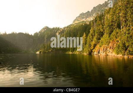 WASHINGTON - Lake Ivanhoe below Dutch Miller Gap during an afternoon thunderstorm in the Alpine Lakes Wilderness area. Stock Photo