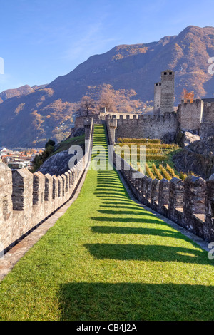 Castle walls of Castel Grande in Bellinzona, Ticino, Switzerland - is a World Heritage Site by UNESCO  Stock Photo
