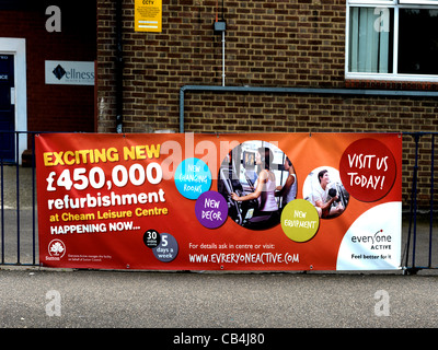 Cheam Surrey England Sign Outside Cheam Leisure Centre After Refurbishment Stock Photo