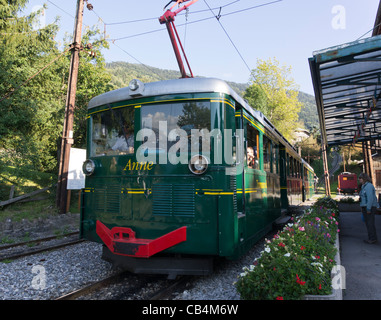 Tramway du Mont Blanc (TMB) train 'Anne' at Saint Gervais Station Stock Photo
