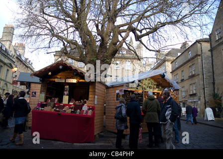 Bath Christmas Markets around the tree on Abbey Green Bath Spa Somerset England United Kingdom Stock Photo