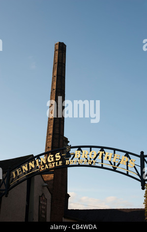 Jennings Brewery sign and chimney at Cockermouth The Lake District Cumbria England UK Stock Photo