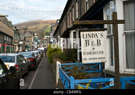 Bed and Breakfast accommodation sign anad street scene at Compston Road Ambleside The lake District Cumbria UK Stock Photo