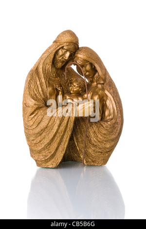 a figure of joseph  mary and jesus isolated on white Stock Photo