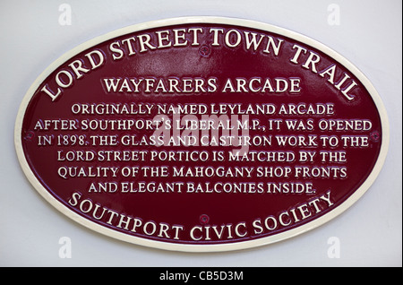 Lord Street Town Trail Plaque inside the Wayfarers Arcade Southport Stock Photo