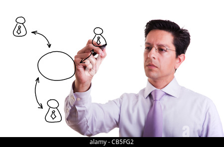 businessman drawing a social network scheme on a whiteboard (selective focus) Stock Photo