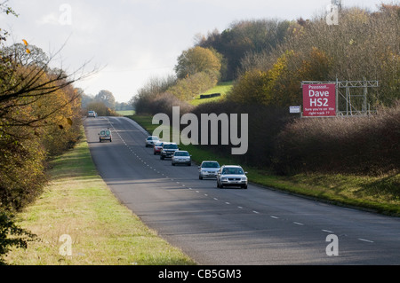 Sign on the A413 near Amersham, urging 'Dave' the Prime Minister to reconsider the HS2 rail proposal plans. Stock Photo