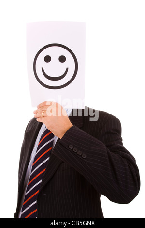 hypocrite businessman hiding behind a big smile symbol Stock Photo