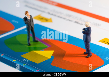 miniature businessman analysing a financial chart (selective and soft focus) Stock Photo