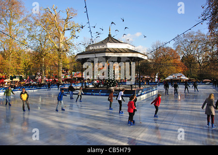 Victorian bandstand and ice skating rink at 'Winter Wonderland' Hyde Park, City of Westminster, London, England, United Kingdom Stock Photo