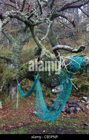 Hanging nets at Carsaig Bay fishing pier, Isle of Mull, Scotland. Stock Photo