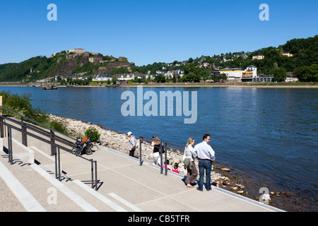 The river Rhine, as it flows past the popular tourist city of Koblenz in Germany Stock Photo