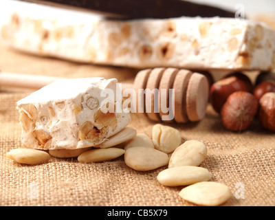 Italian torrone sweet with nuts honey and almonds Stock Photo