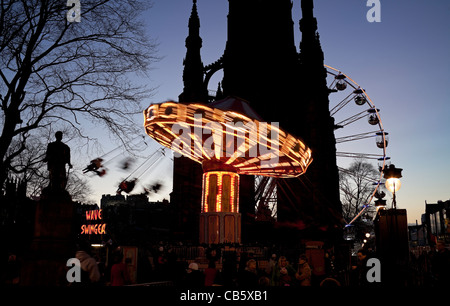 Edinburgh Christmas ice rink and Fun Fair, East Princes Street Gardens, Scotland, UK, Europe 2011 Stock Photo