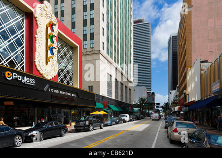 Shops on East Flagler Street in downtown Miami, Florida, USA Stock ...