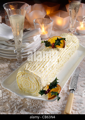 Buche de Noel French Christmas log cake Stock Photo