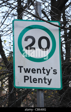 20 is plenty speed limit road signs 30 mph english village England UK ...