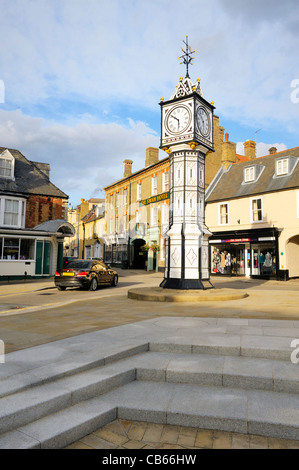 Victorian clock tower, built 1878, in centre of old Fenland market town of Downham Market, Norfolk, East Anglia, England, UK Stock Photo