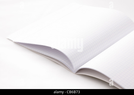 School notebook with grid paper, nobody, on a white background. Stock Photo