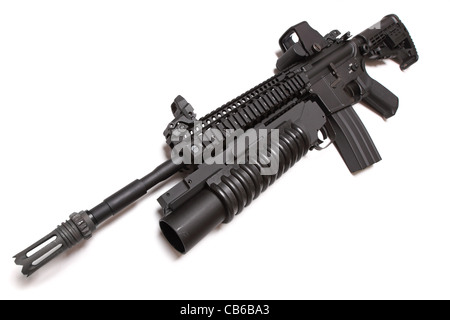 US Army M4A1 tactical carbine with M203 grenade louncher. Isolated on a white background. Stock Photo