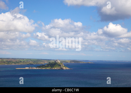 Aerial photo of  St Michael's Mount, Penzance, Lands End Peninsula, West Penwith, Cornwall, England, UK, United Kingdom, GB, Gre Stock Photo