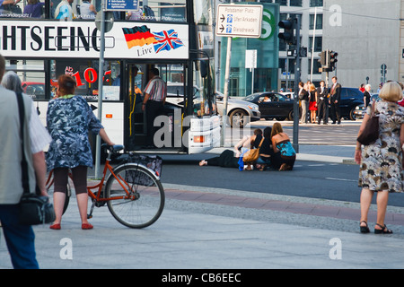 Accident on pedestrian crossing at Potsdamer Platz. Berlin, Germany. Stock Photo