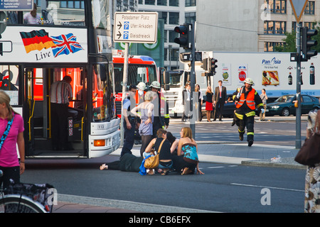 Accident on pedestrian crossing at Potsdamer Platz. Berlin, Germany. Stock Photo