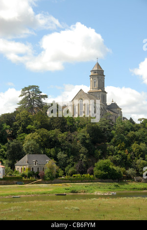 Abbey of St-Florent-le-Vieil in the Lore valley, a UNESCO world heritage, seen from the river flats Stock Photo