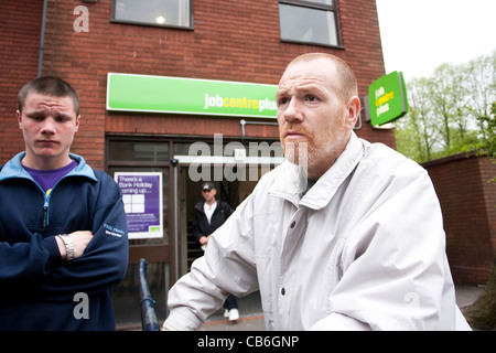 Unemployed youths outside the Job Centre, Dudley, West Midlands, United Kingdom. Photo:Jeff Gilbert Stock Photo
