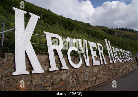 Large vineyard sign at the Krover Nacktarsch vineyard, Krov, on the Mosel river, Rheinland-Pfalz, Germany Stock Photo
