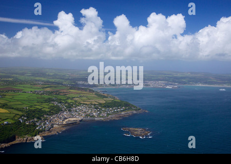 Aerial photo of  Mousehole and Penzance, Lands End Peninsula, West Penwith, Cornwall, England, UK, United Kingdom, GB, Stock Photo