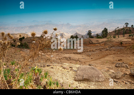 Dramatic landscape along the Northern Escarpment in the Simien Mountains National Park, Northern Ethiopia, Africa. Stock Photo